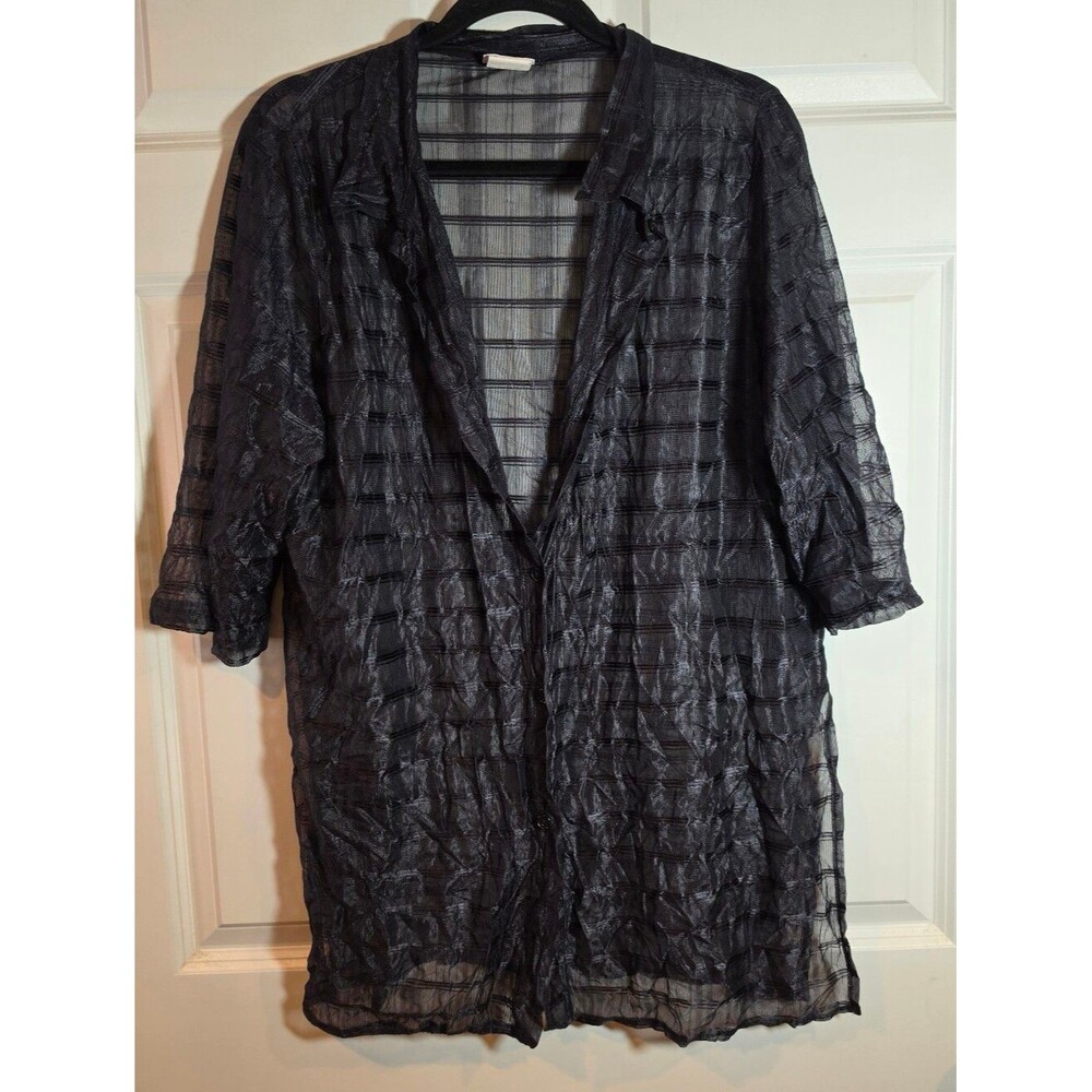 Sunbird Swimwear Sheer Black Button Front Coverup L